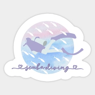 I Love Scuba Diving Pastel Purple Watercolor Aesthetic Sticker